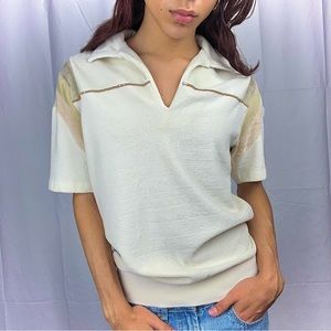 Vintage Great American Shirt Co. Velvet Velour tan off white 70s Collar shirt